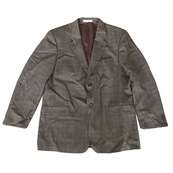 Emanuel Ungaro Brown Wool Blend Window Pane Mens Blazer Jacket 44R / 44 R